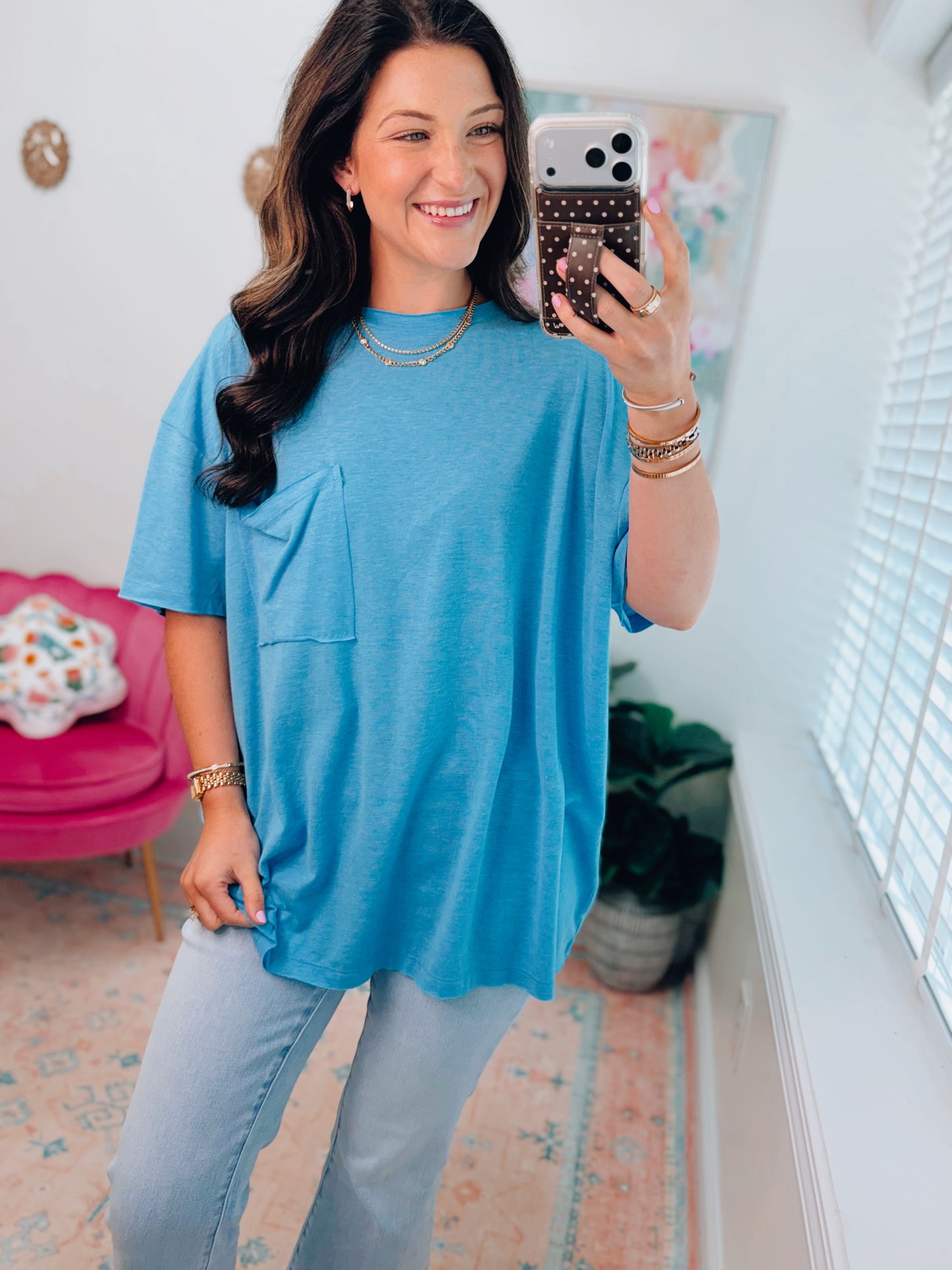 Everyday Basic Oversized Pocket Tee - Blue