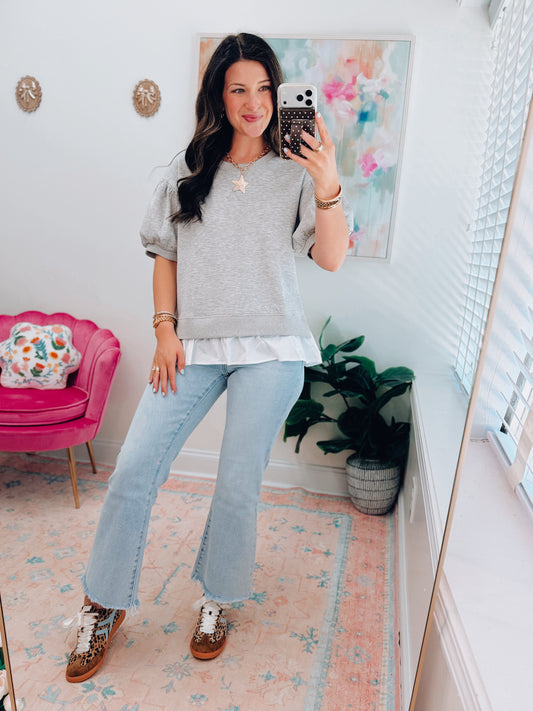 Alex Heather Gray Mix Media Top