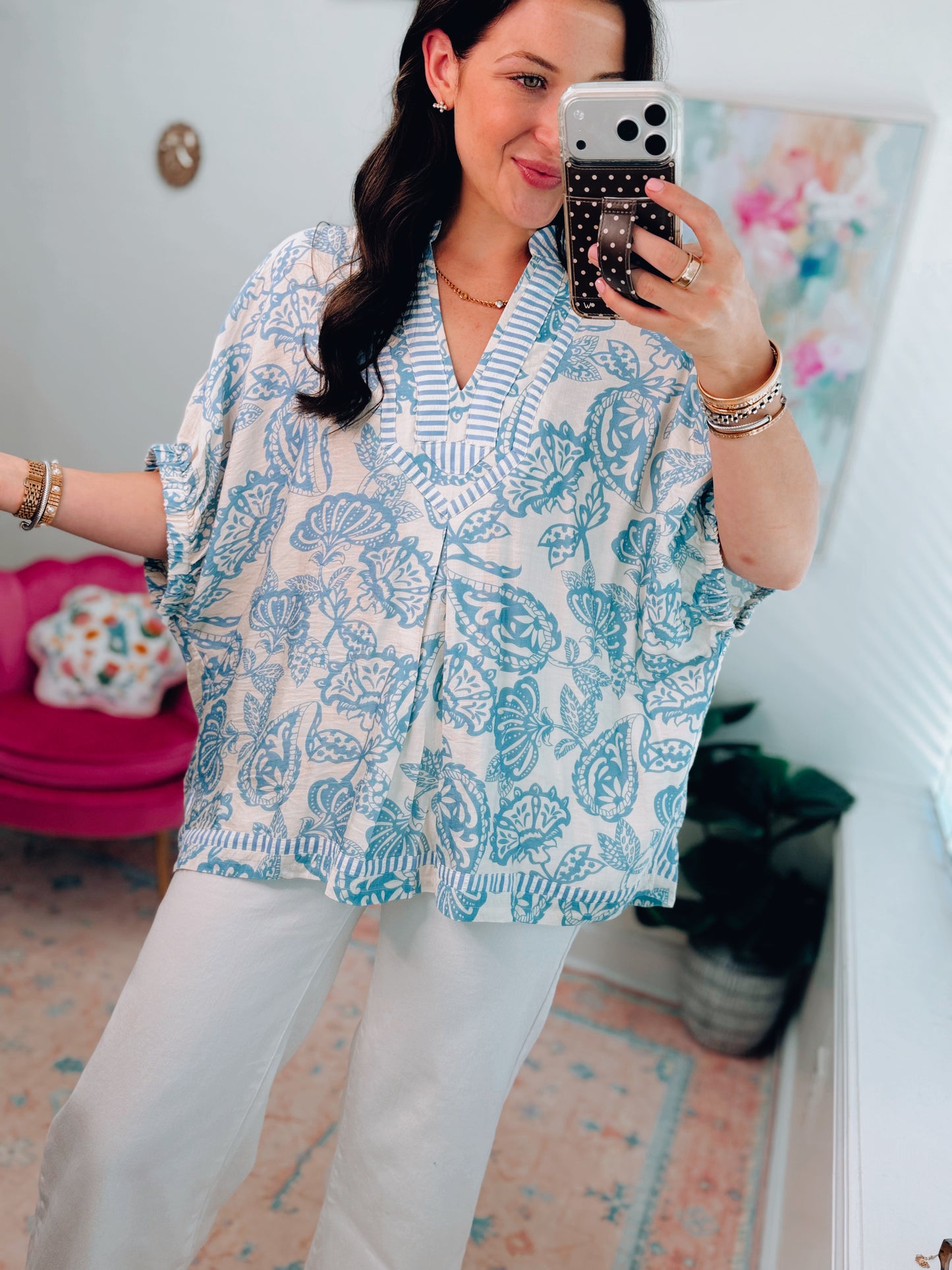 Light Blue Coastal Dolman Top
