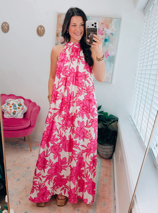 Bloom in Tropics Halter Maxi Dress