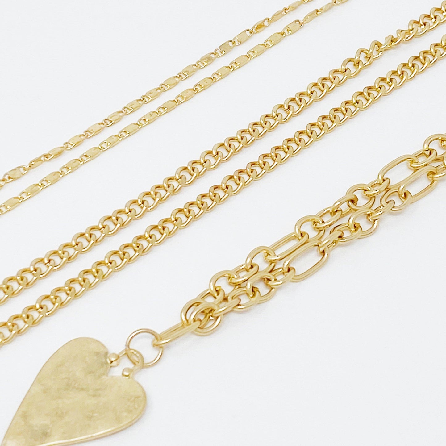 Heart Charm Layered Chain Necklace Set