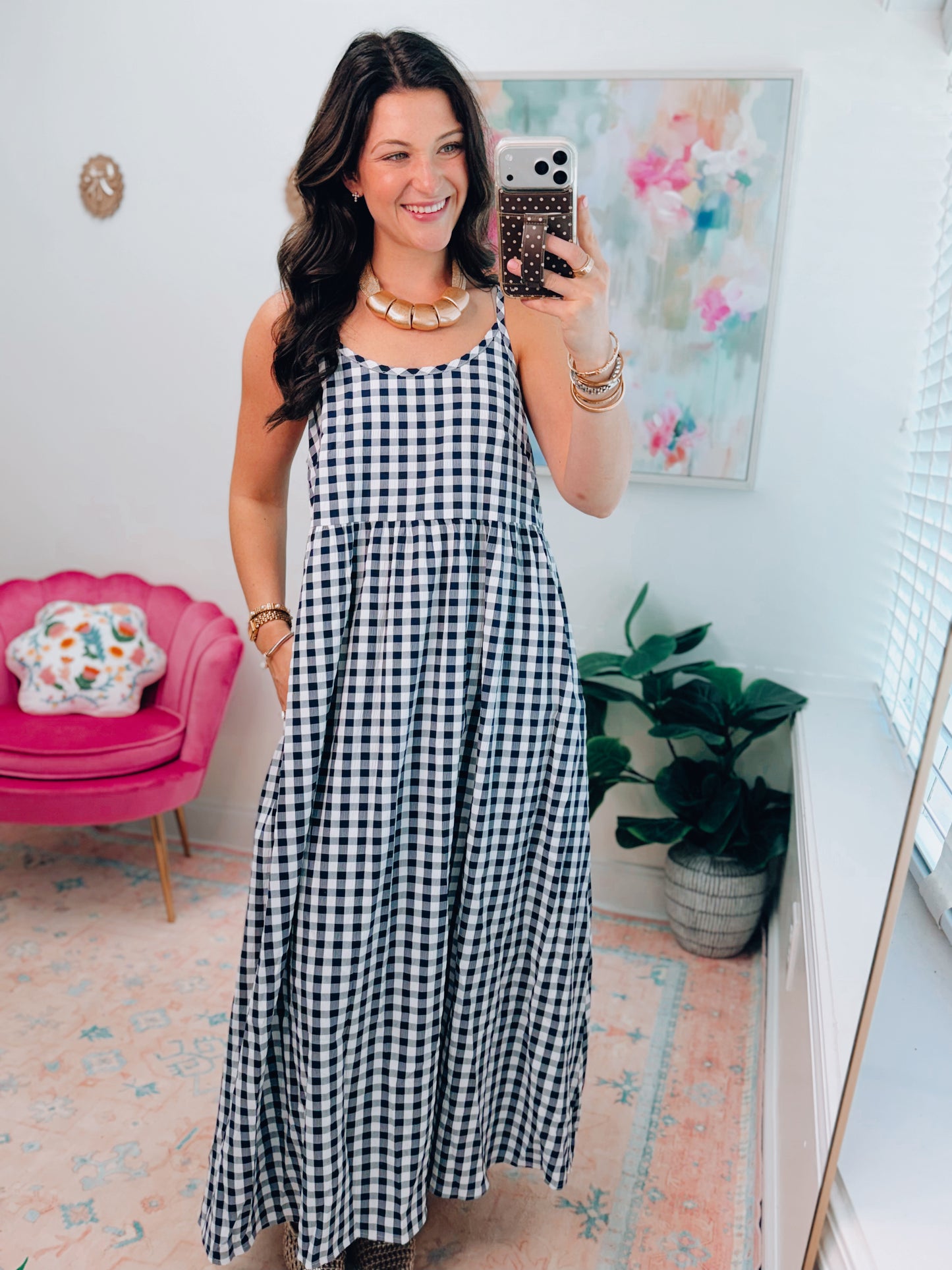 Lennox Navy Gingham Top + Maxi Dress Combo