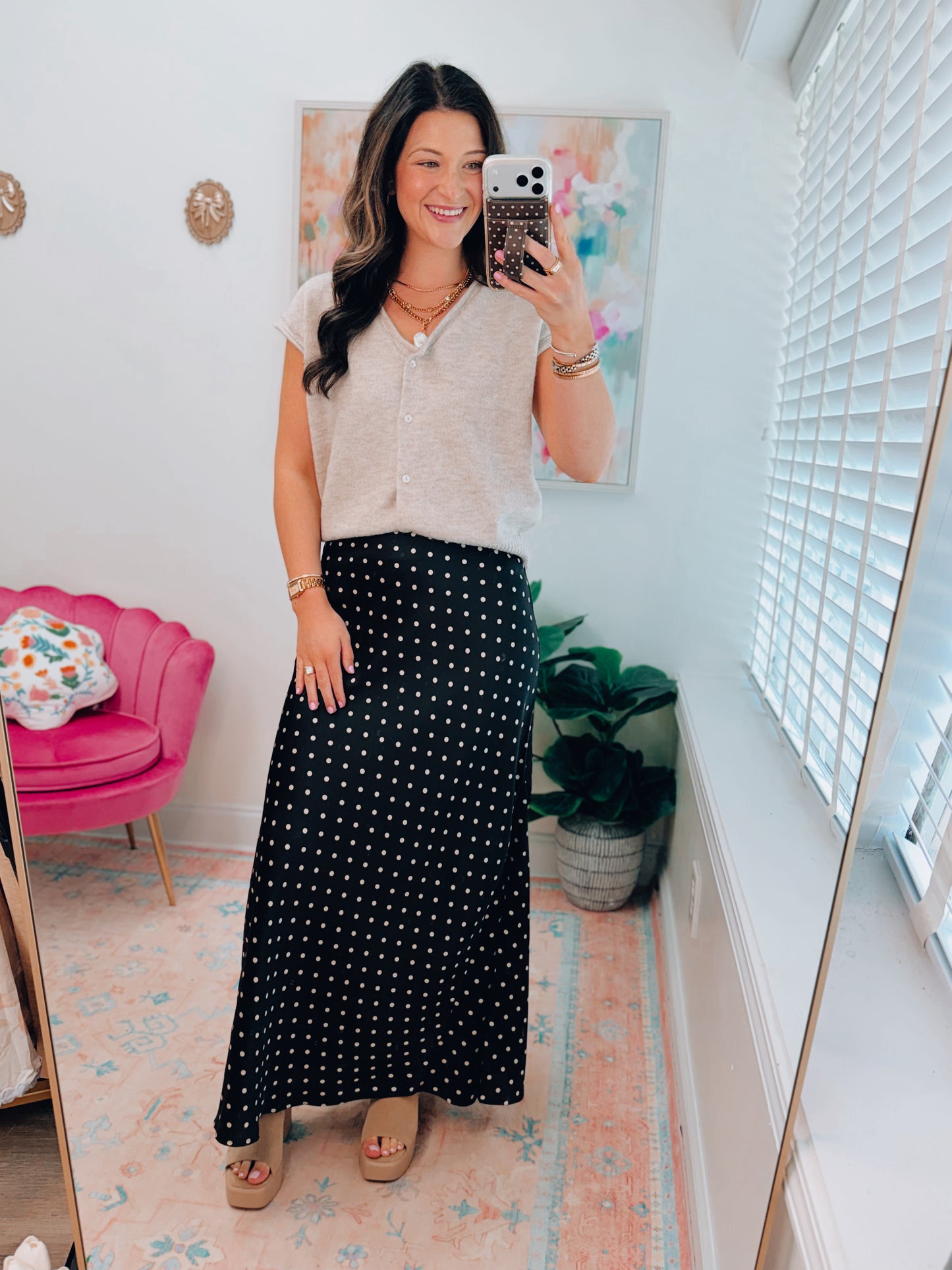 River Polka Dot Satin Skirt