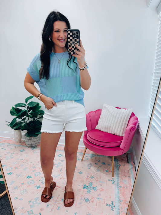Blue Knit Color Block Top