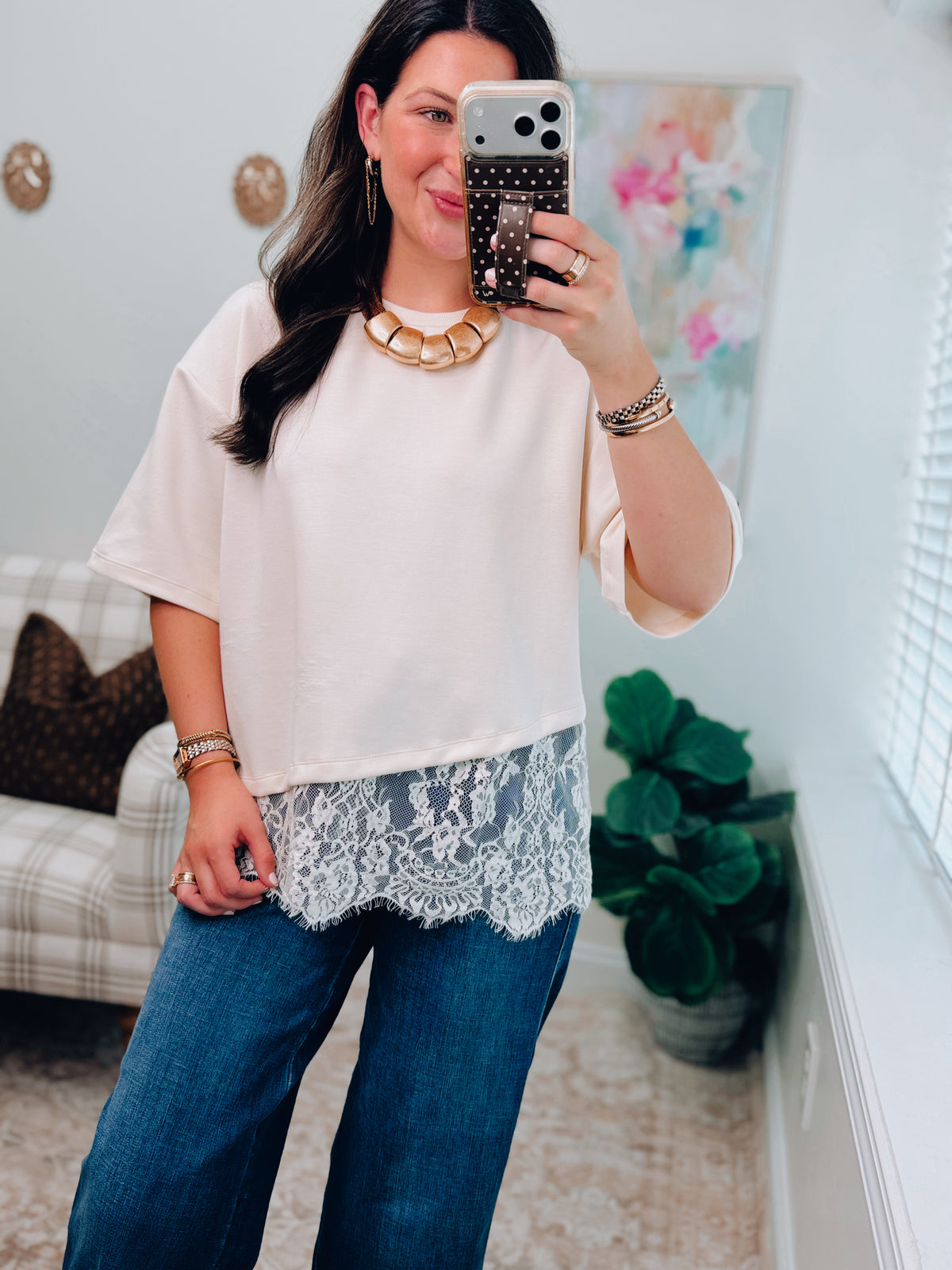Sienna Cream Lace Trim Top