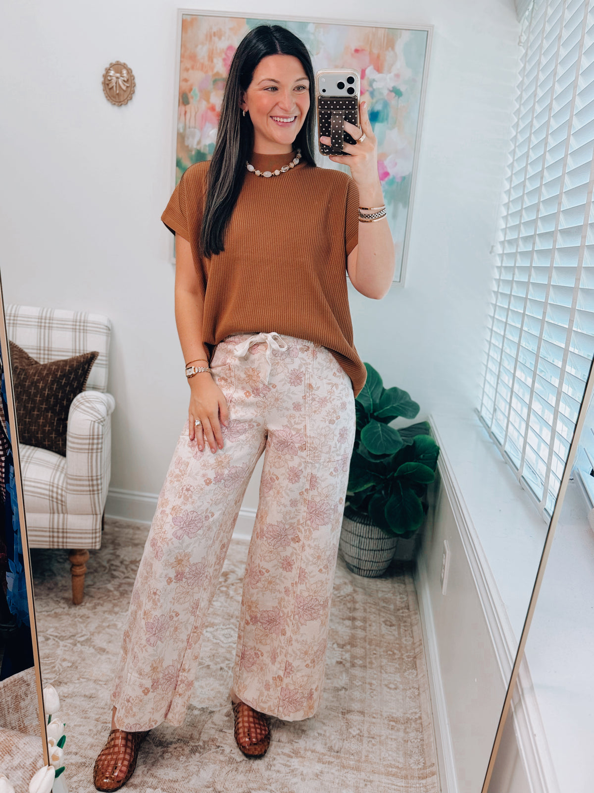 Floral Cotton Twill Denim Pants
