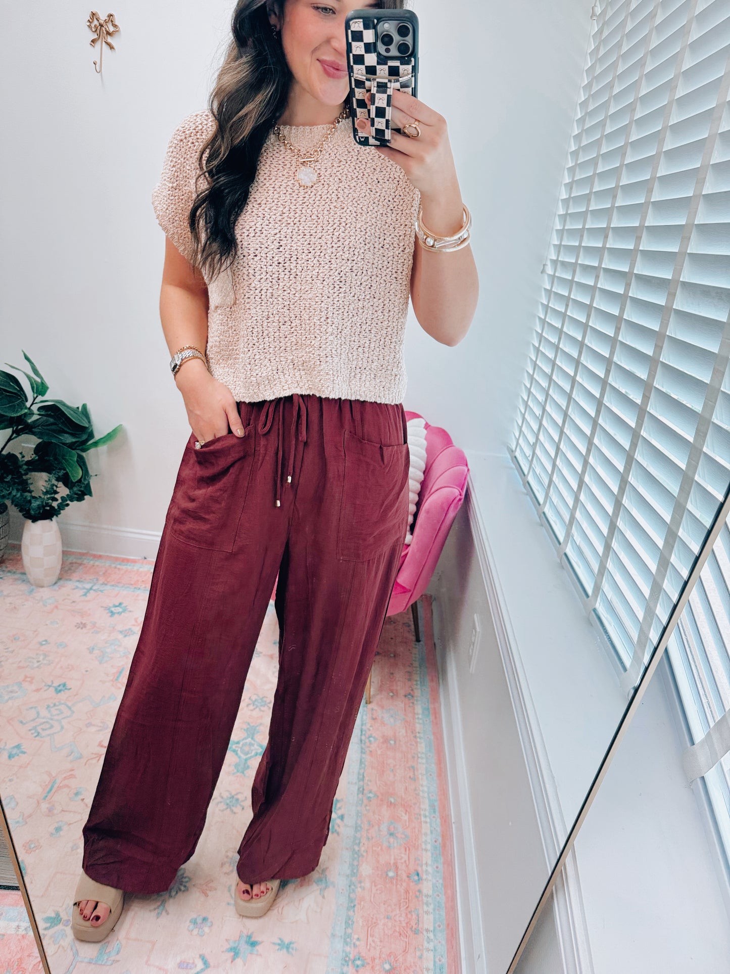 Arden Tie Linen Pants - Terracotta