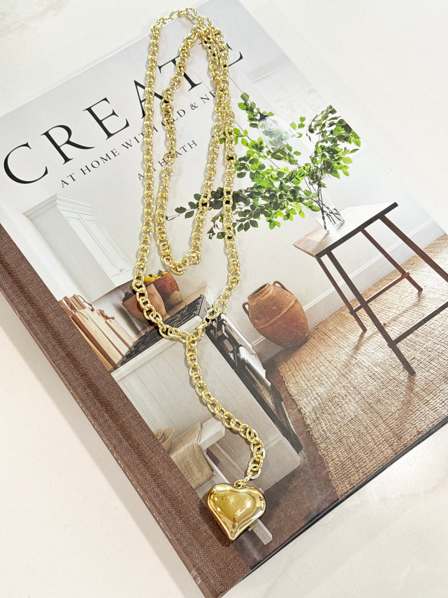 Penny Plated Chunky Heart Drop Necklace