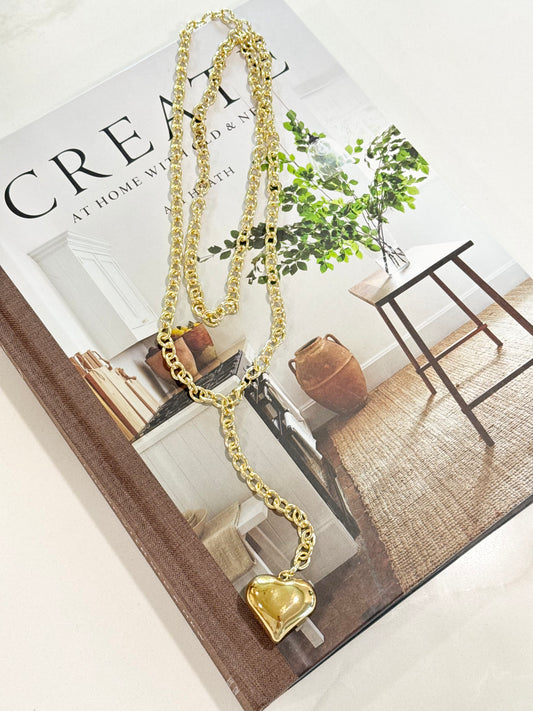 Penny Plated Chunky Heart Drop Necklace