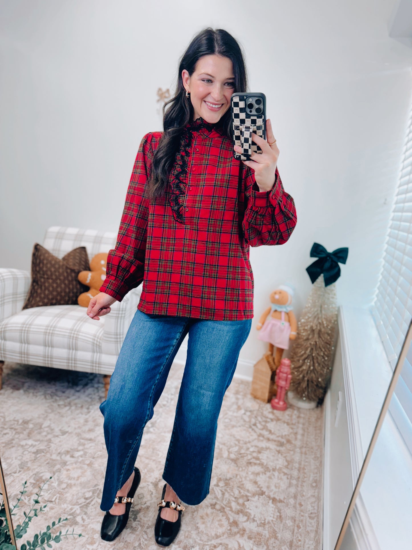 Slate Embroidered Plaid Top