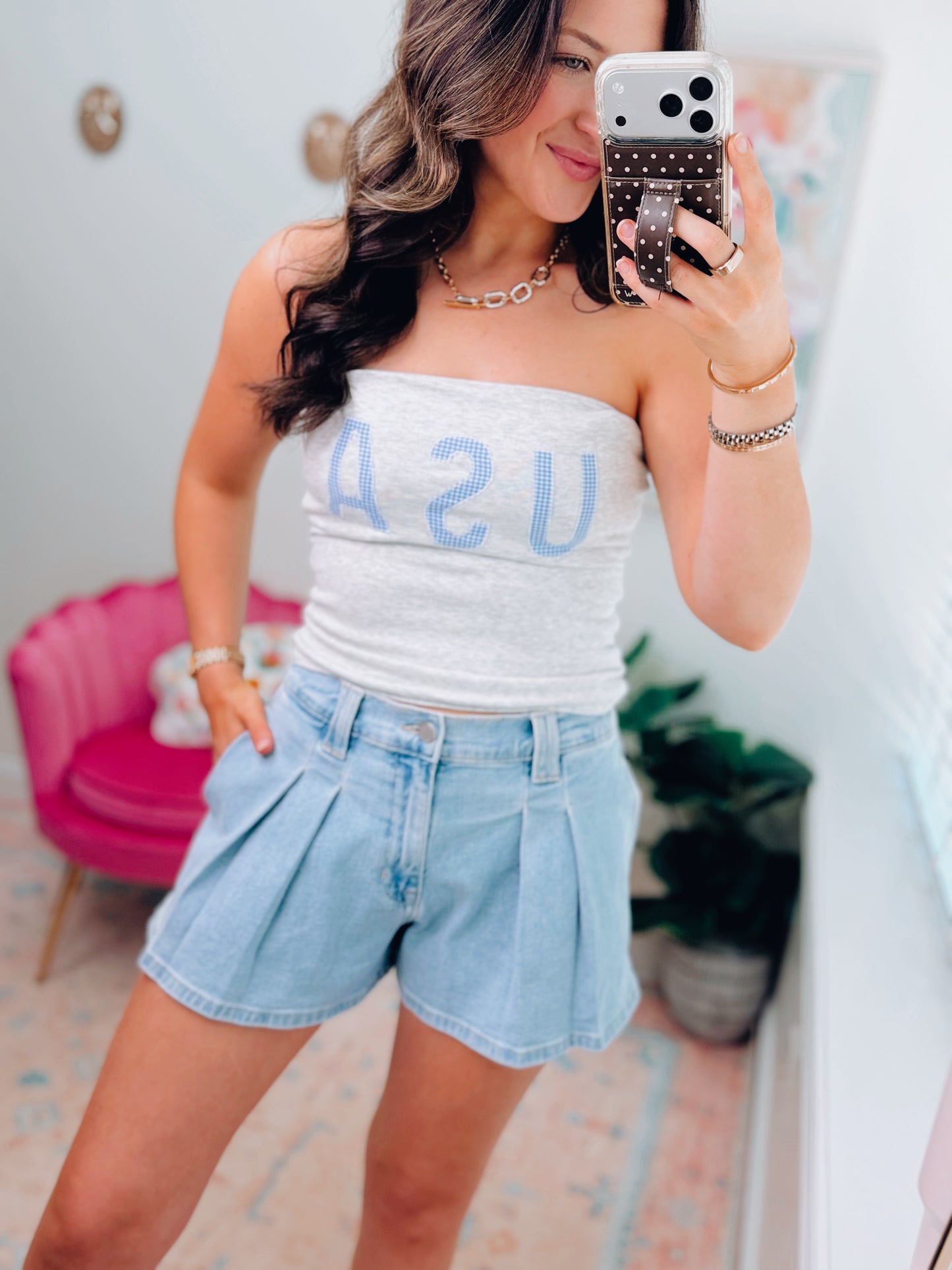 USA Gingham Strapless Tube Top