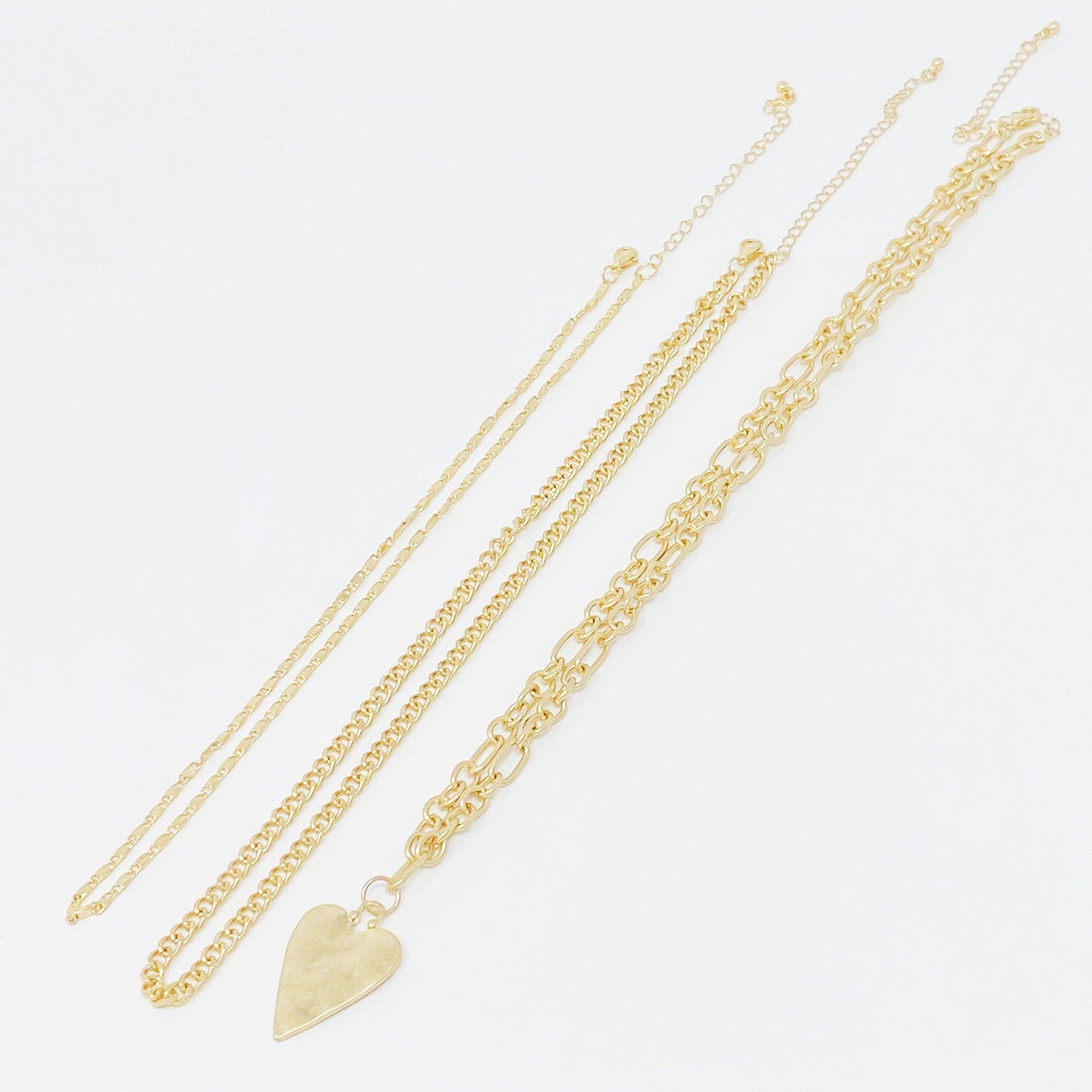 Heart Charm Layered Chain Necklace Set