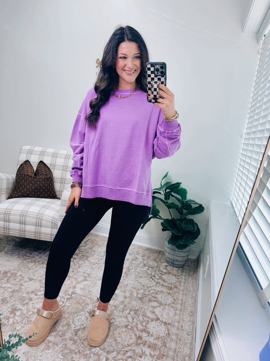 CURVY | DOORBUSTER Washed Light-Weight Crewneck - Purple