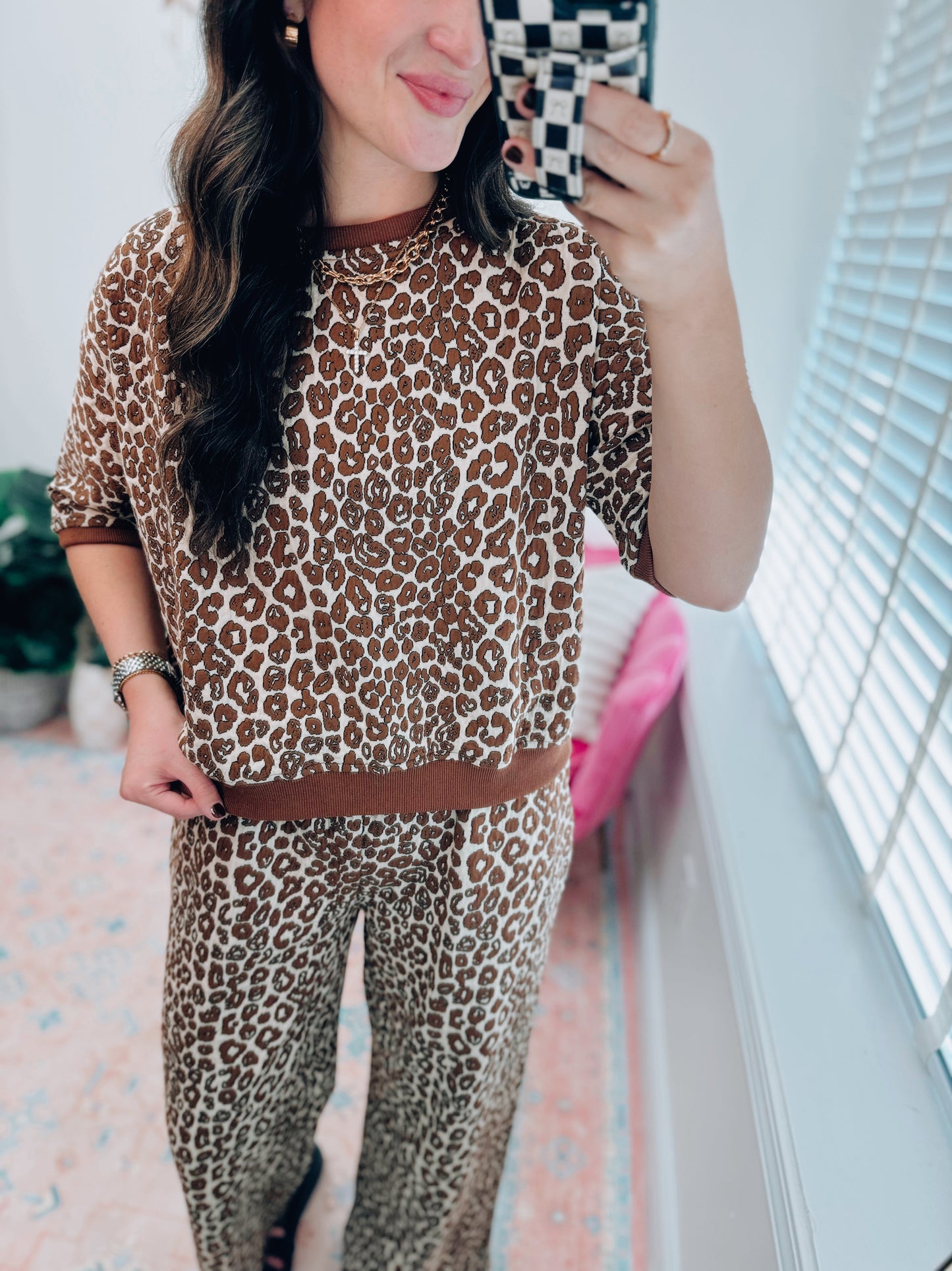 Leopard Jacquard Texture Knit Pants Set