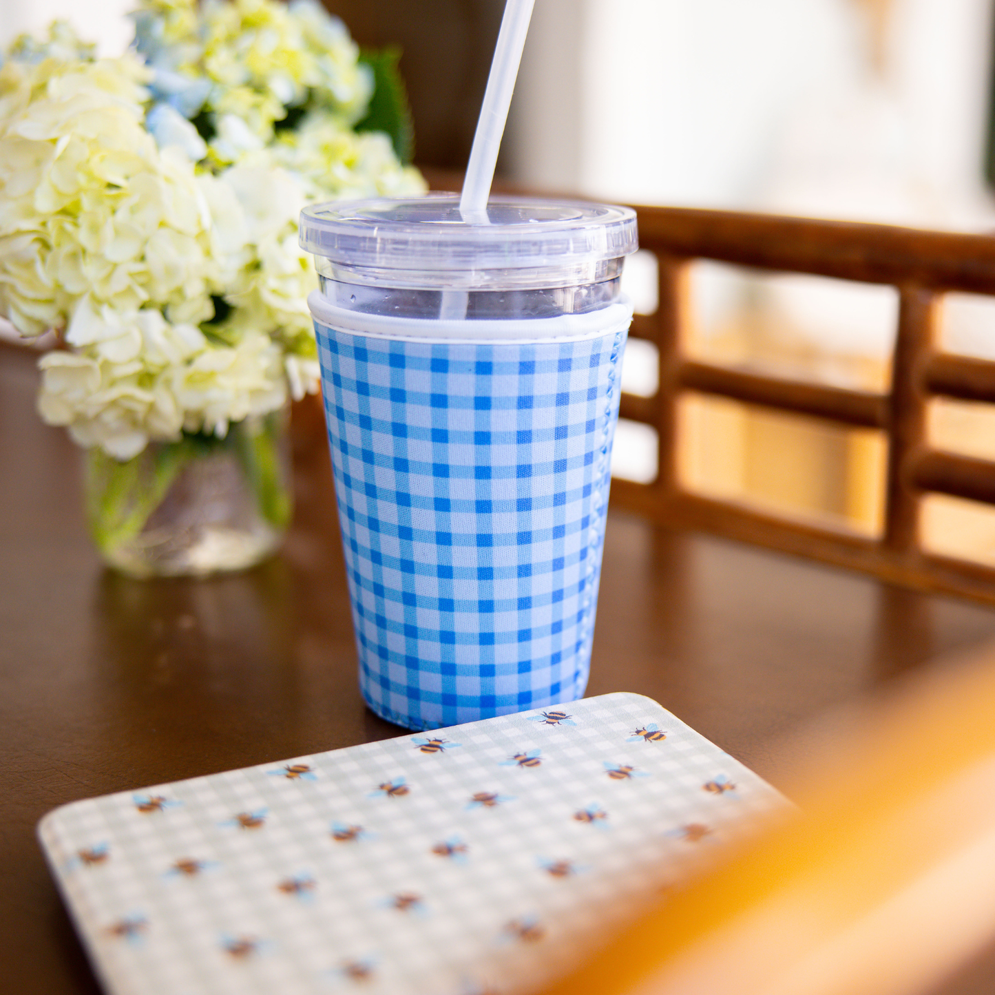Blue Gingham | Reusable Coffee Sleeve