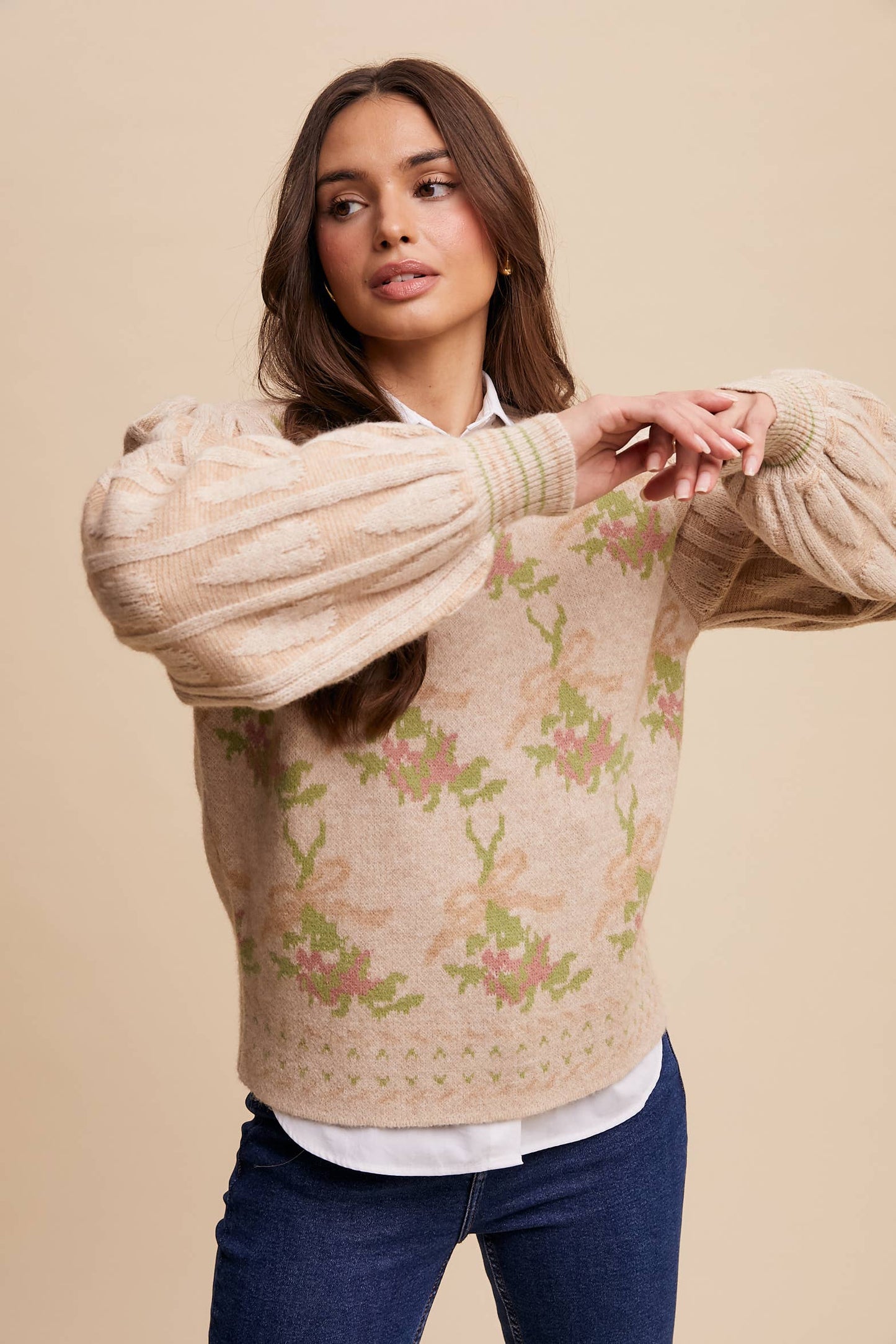 Ribbon Christmas Tree Sleeve Sweater