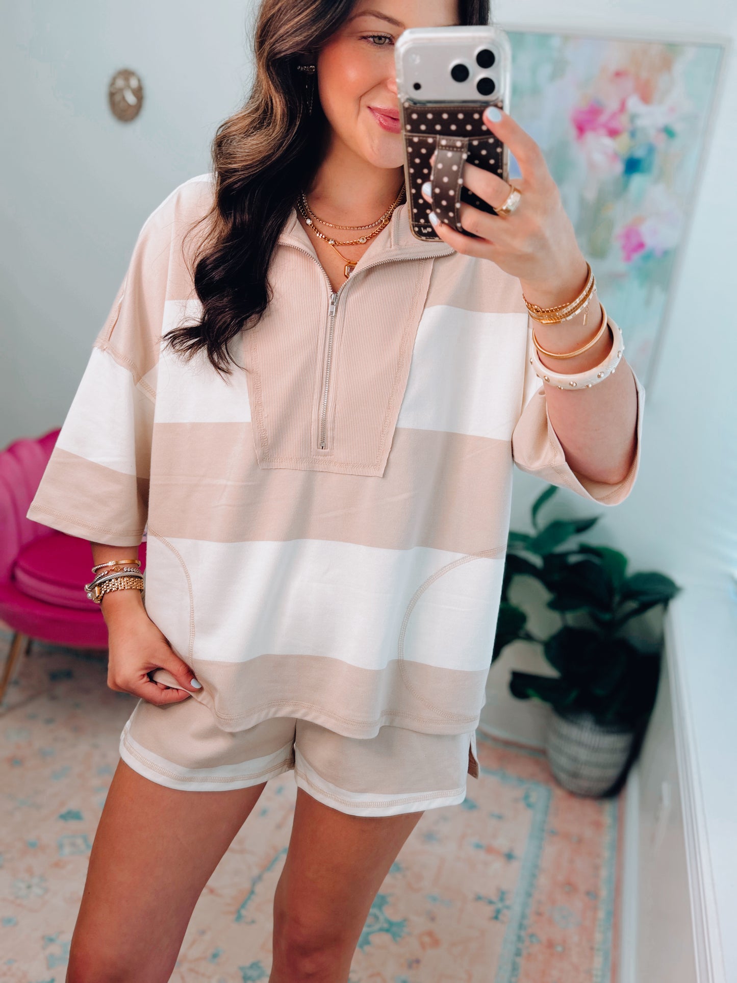Tinley Color Block Zipper Shorts Set