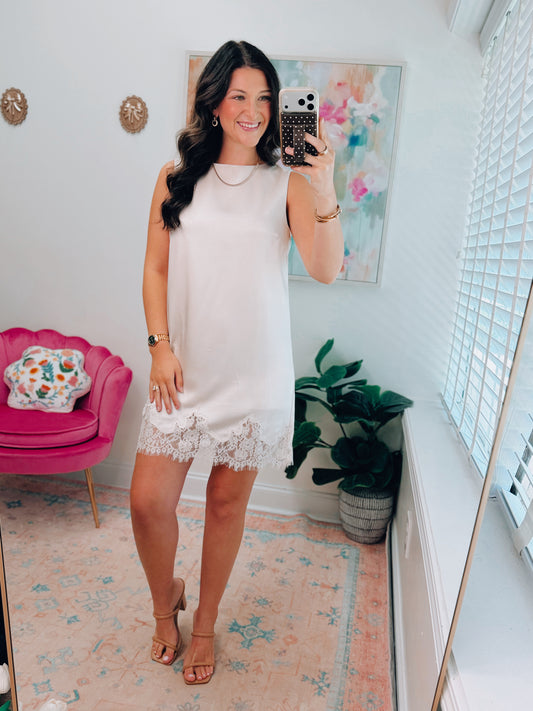 Almond Lace Satin Mini Dress