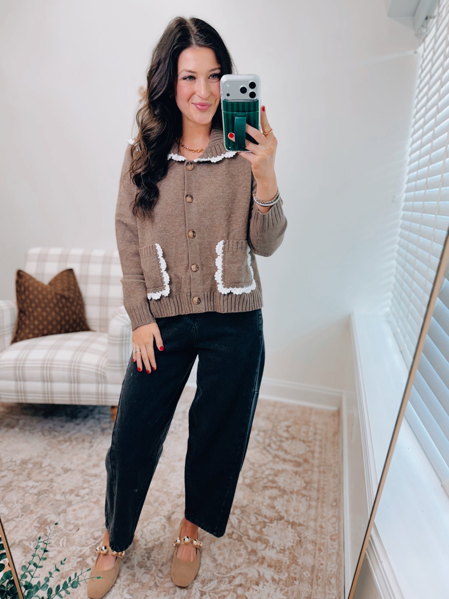 Scallop Trimmed Cardigan Sweater Top