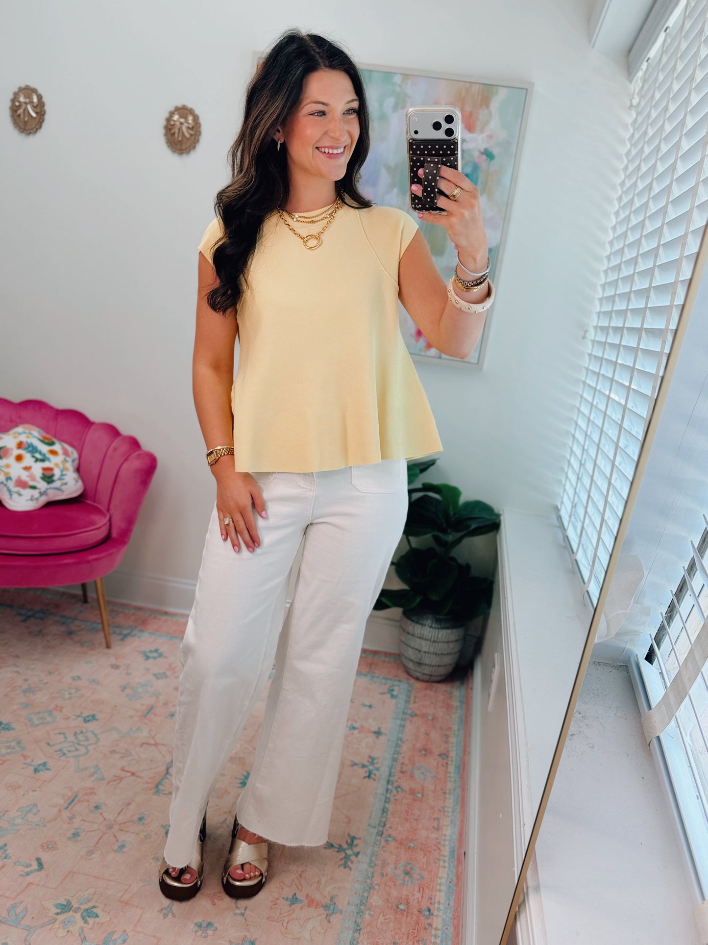 Marlow Ribbed Mock Top - Yellow