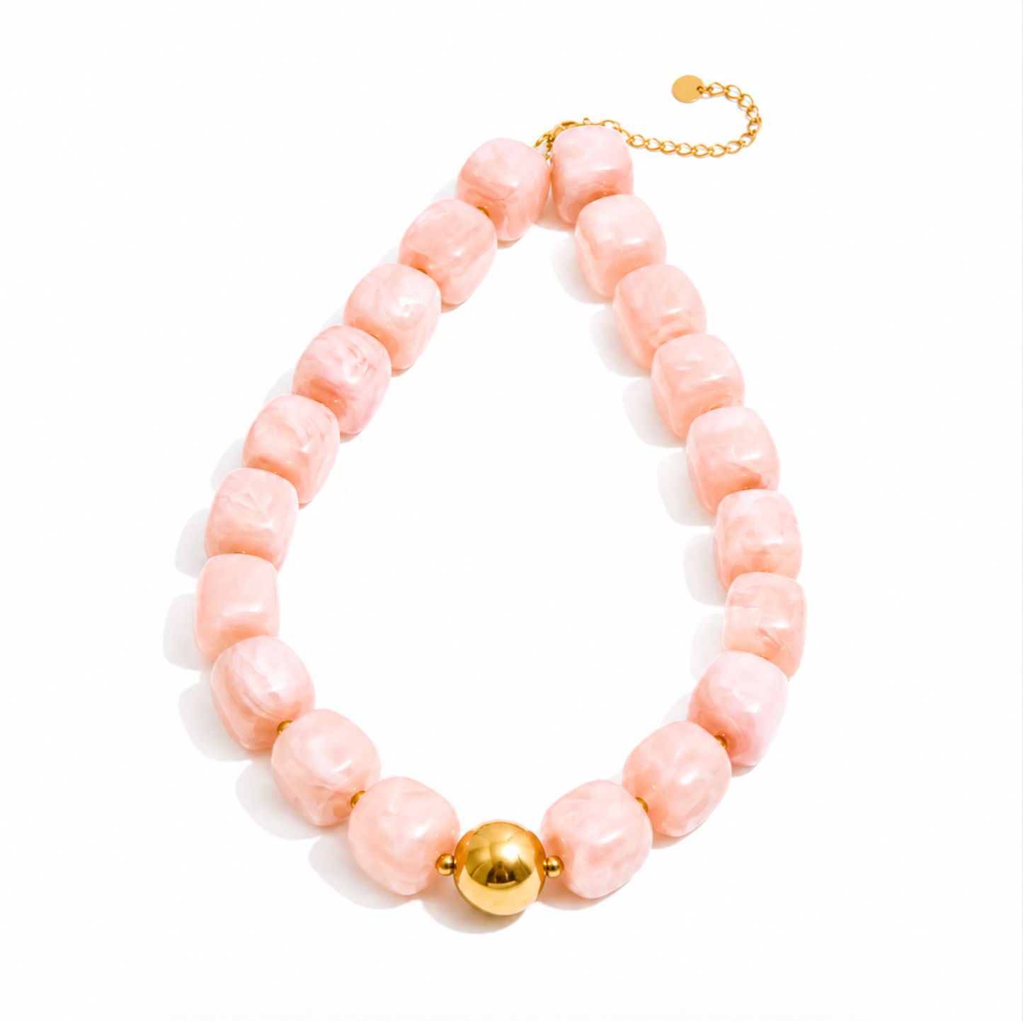Oakley Pink Chunky Beaded Statement Necklace | Stainless Steel