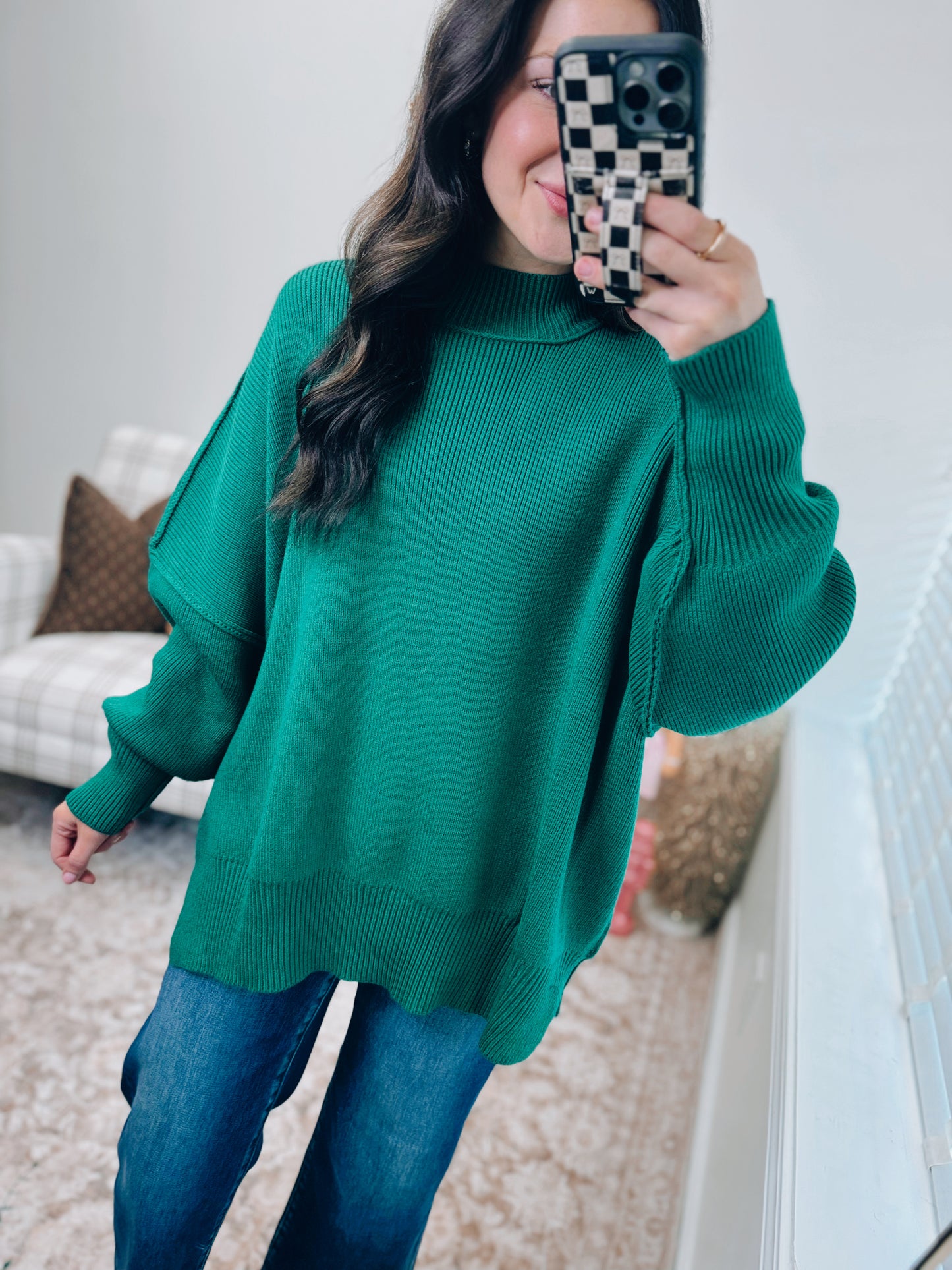 Millie Ribbed Oversized Sweater Top - Green