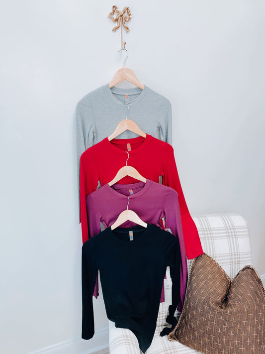 Essential Micro-Ribbed Athleisure Long Sleeve Top
