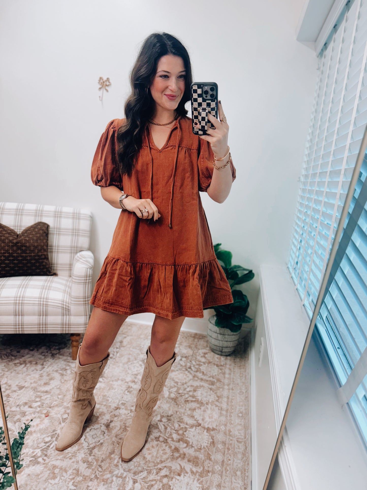 Harper Rust Denim Mini Dress