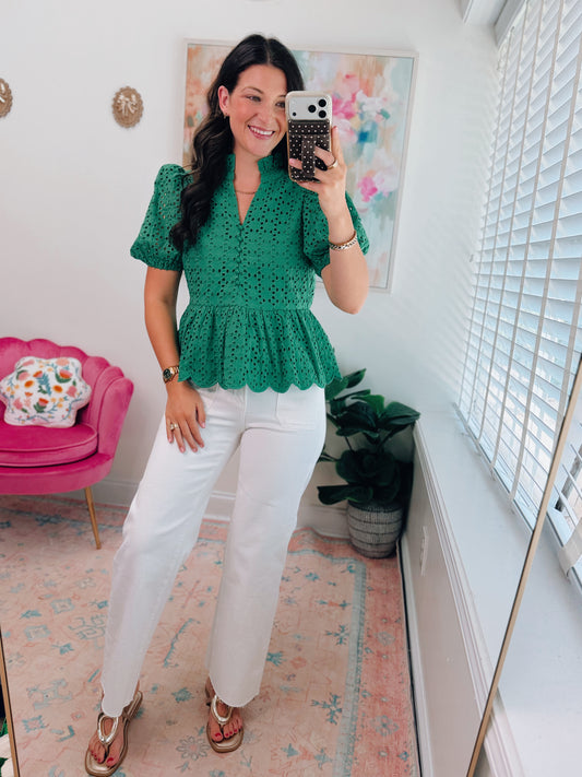 Simply Grace Eyelet Top - Green