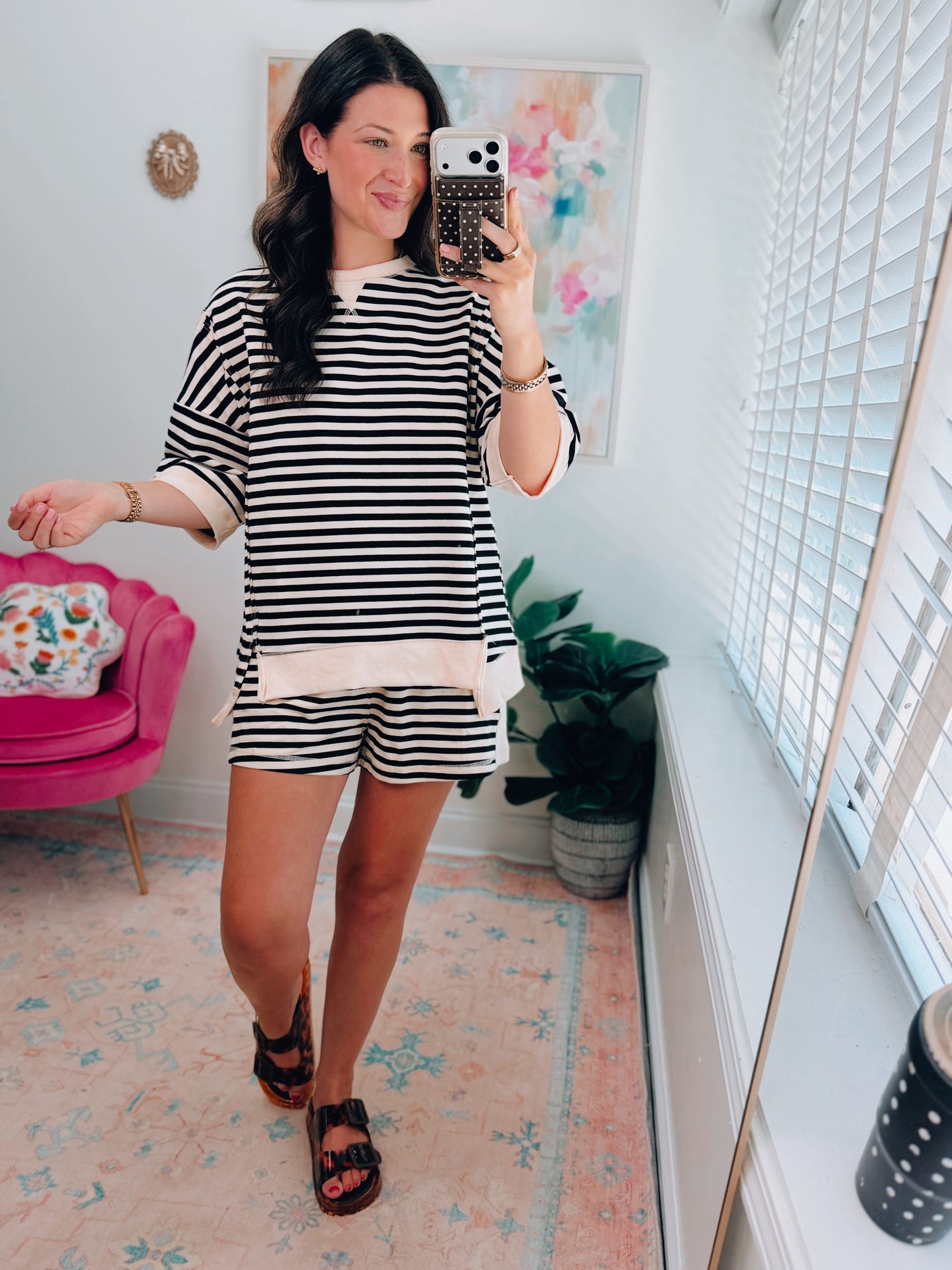Easy Stripes Color Block Shorts | Black & Cream