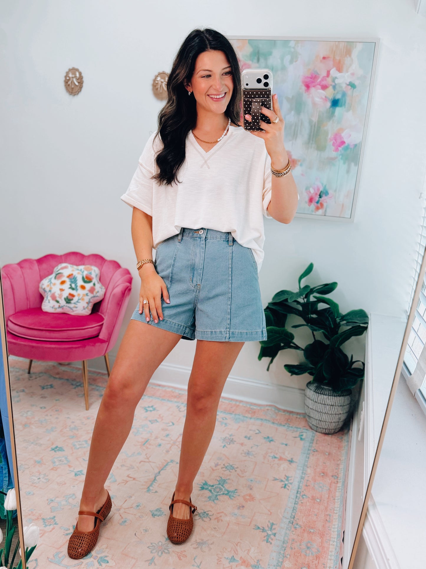 Kacey Pleated Denim Shorts - LT Denim