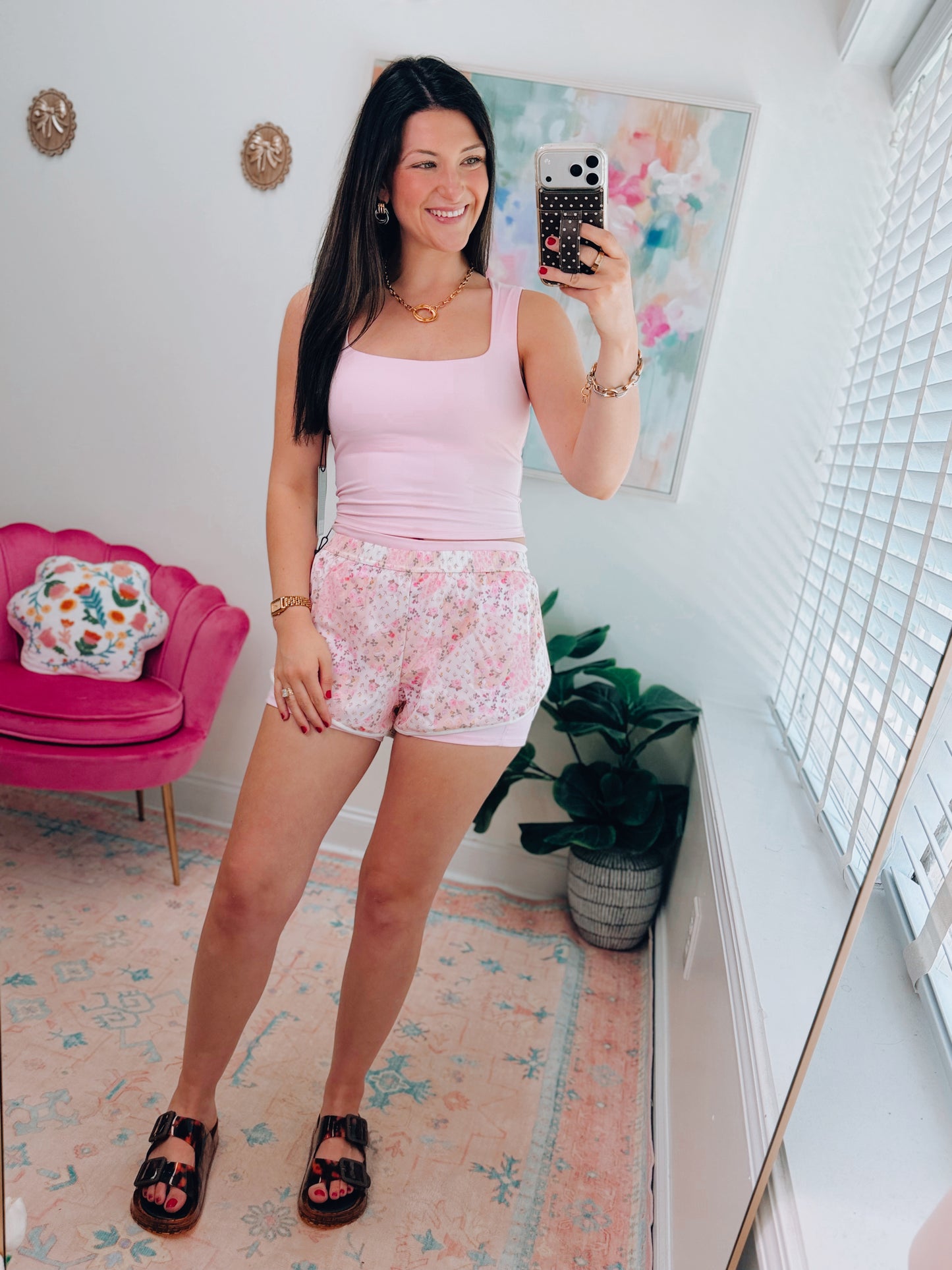 Pink Padded Wide Strap Tank