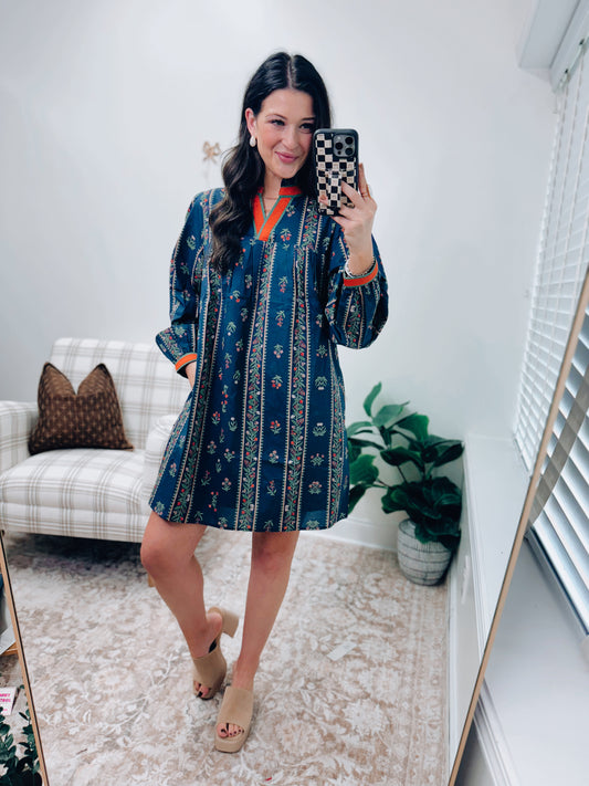 Navy Mix Mini Dress