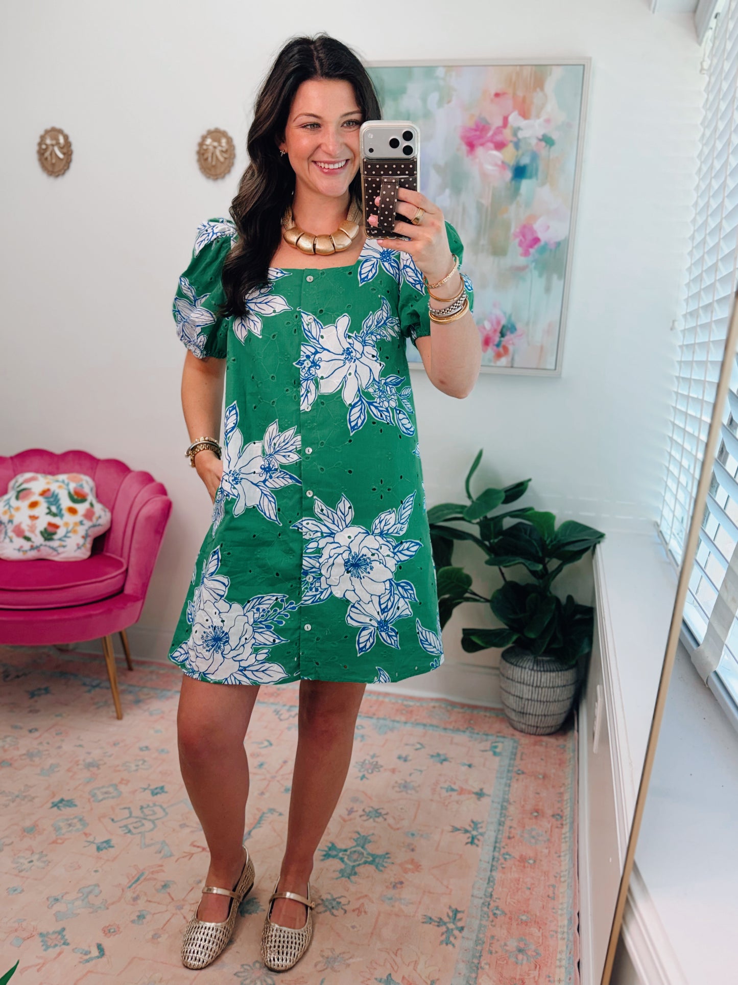 Teri Eyelet Square Neck Mini Dress