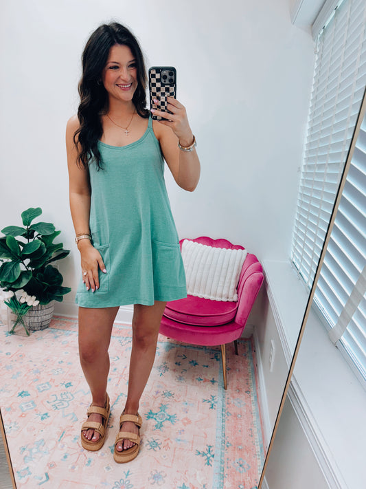 Emmie Pocket Tennis Dress Romper - Heather Green