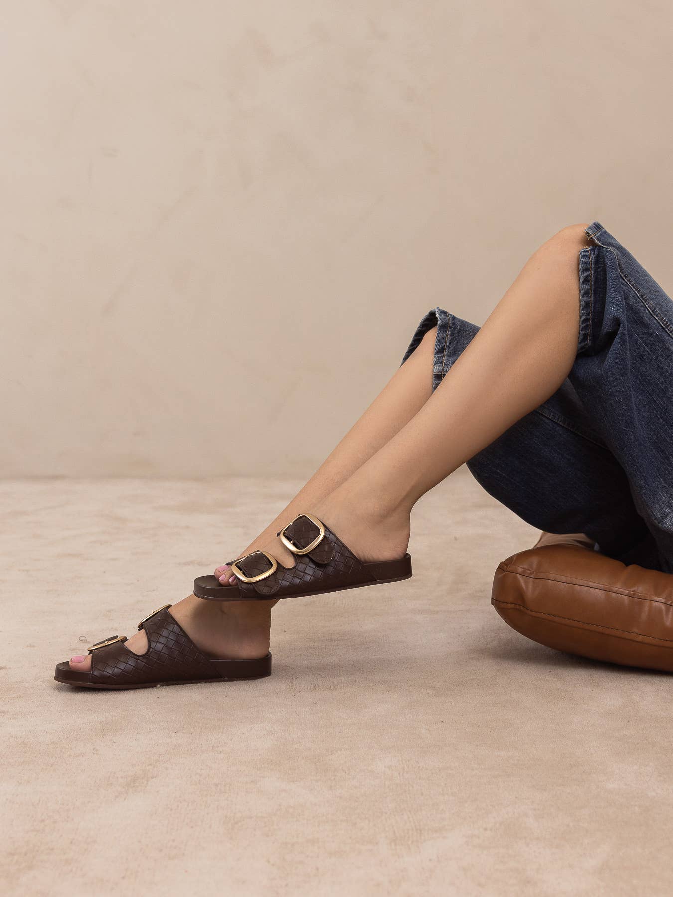 The Desiree | Coffee Modern Woven Buckle Spring Slide
