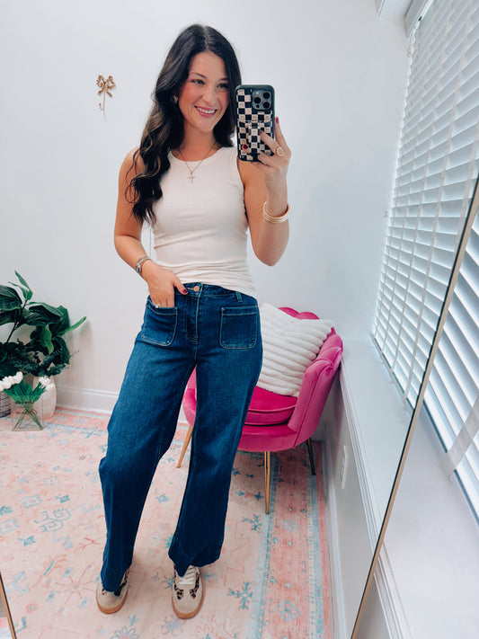 CURVY Henley Risen Front Pocket Denim