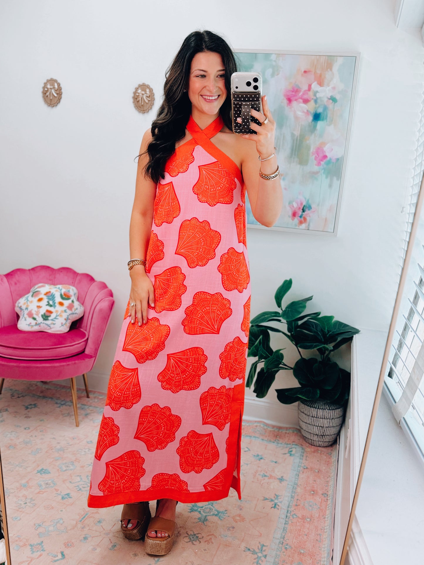 Sunkissed Shell Halter Maxi Dress