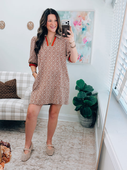 Chestnut Mix Color Block Mini Dress
