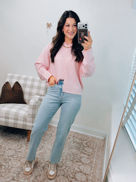 Willow Button Cardigan Top - Pink
