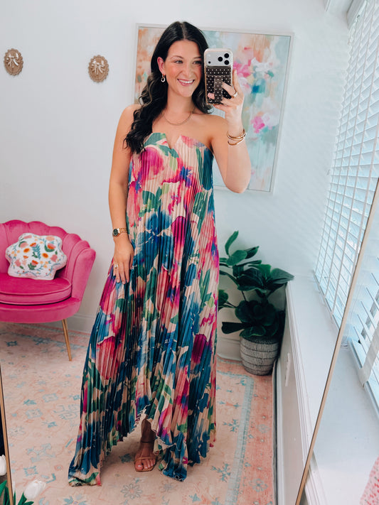 Meadowlark Pleated Maxi Column Dress