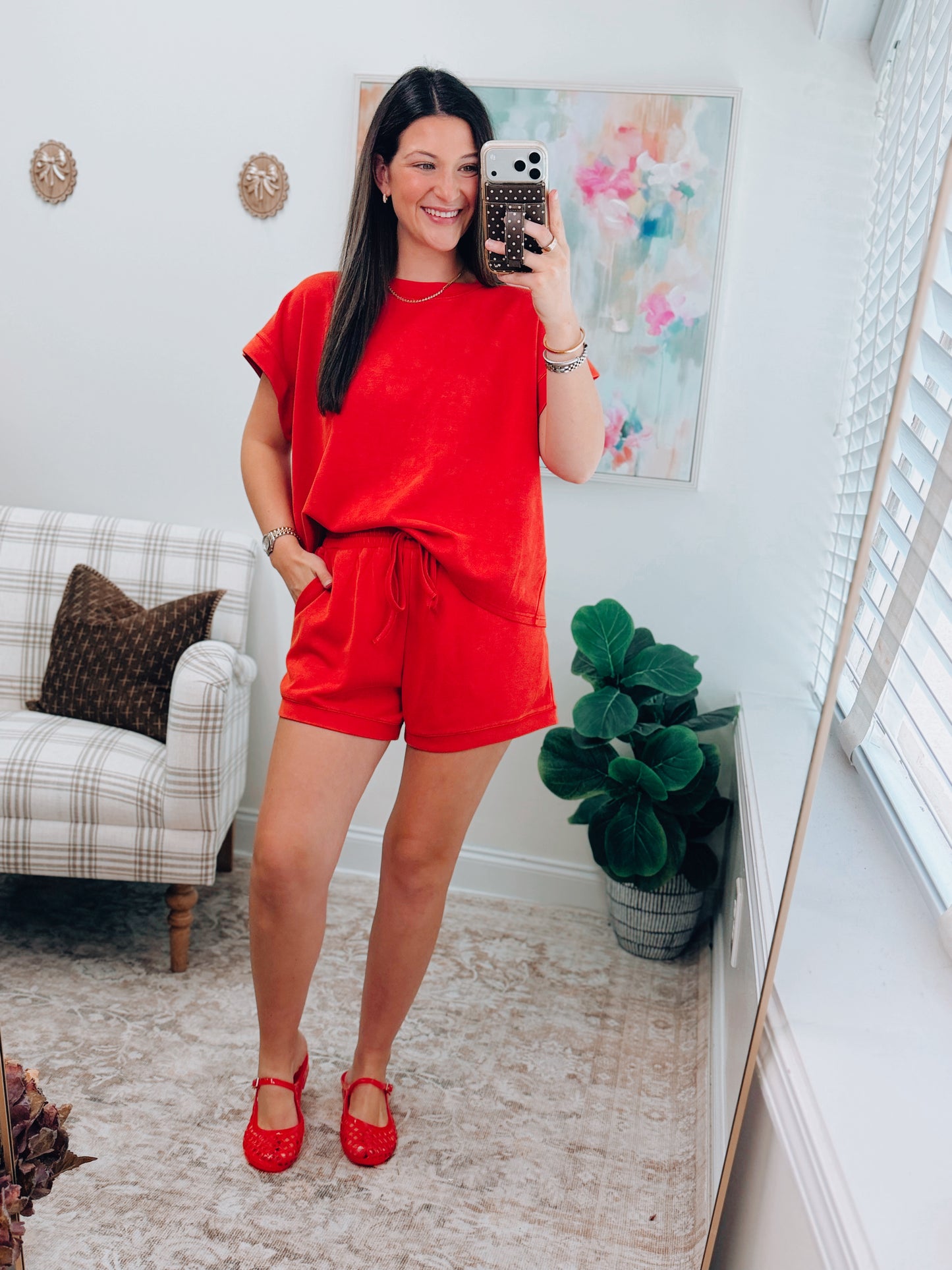 Mineral Washed Scuba Shorts Set - Red