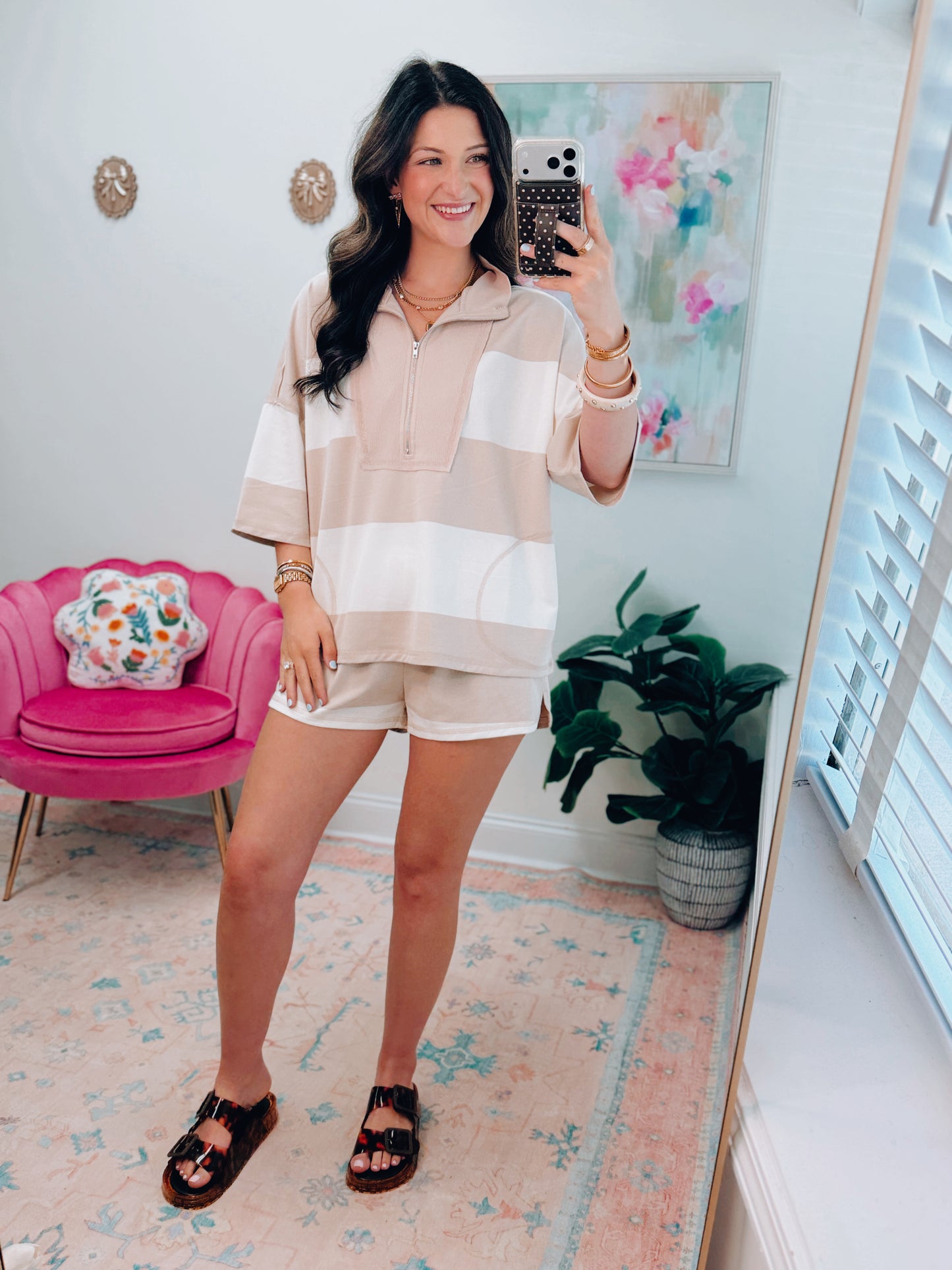 Tinley Color Block Zipper Shorts Set