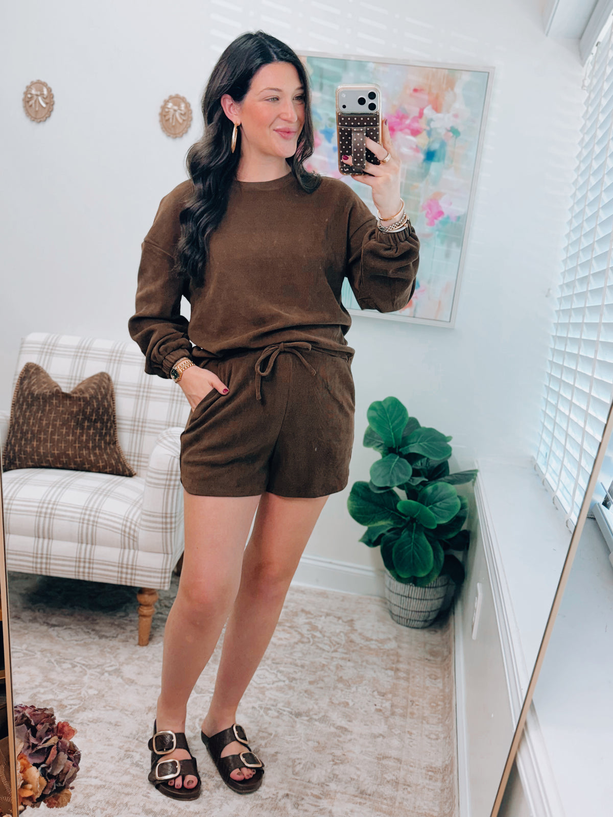 Kennedy Textured Chocolate Shorts Set