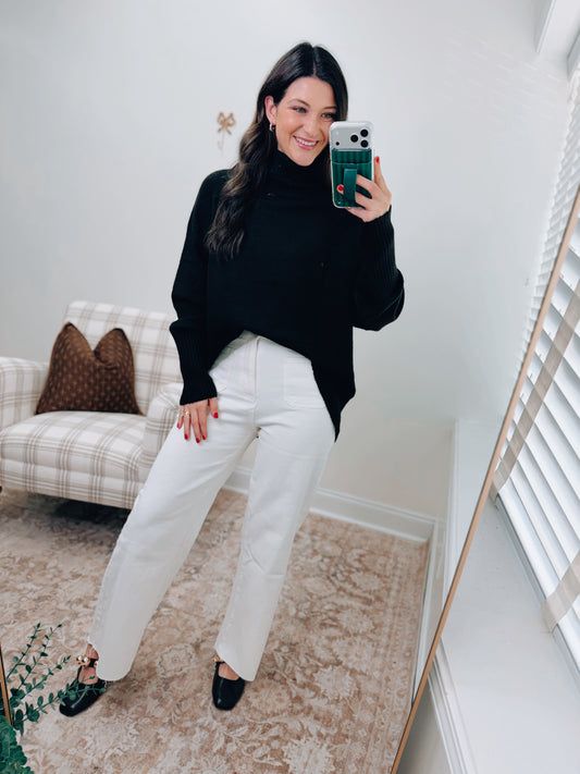 Annie White Front Pocket Wide-Leg Denim