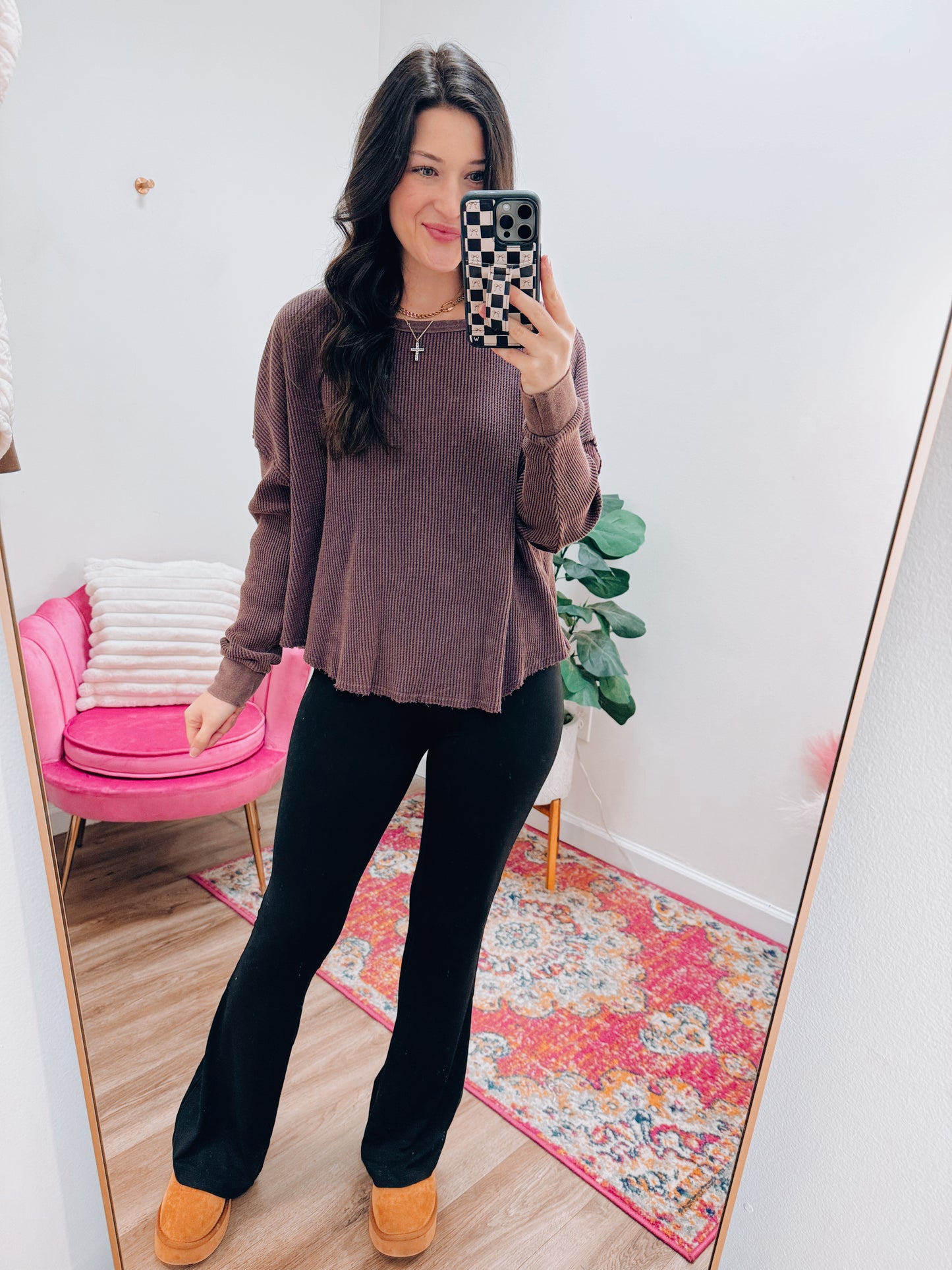 Basic Waffle Knit Crew - Plum