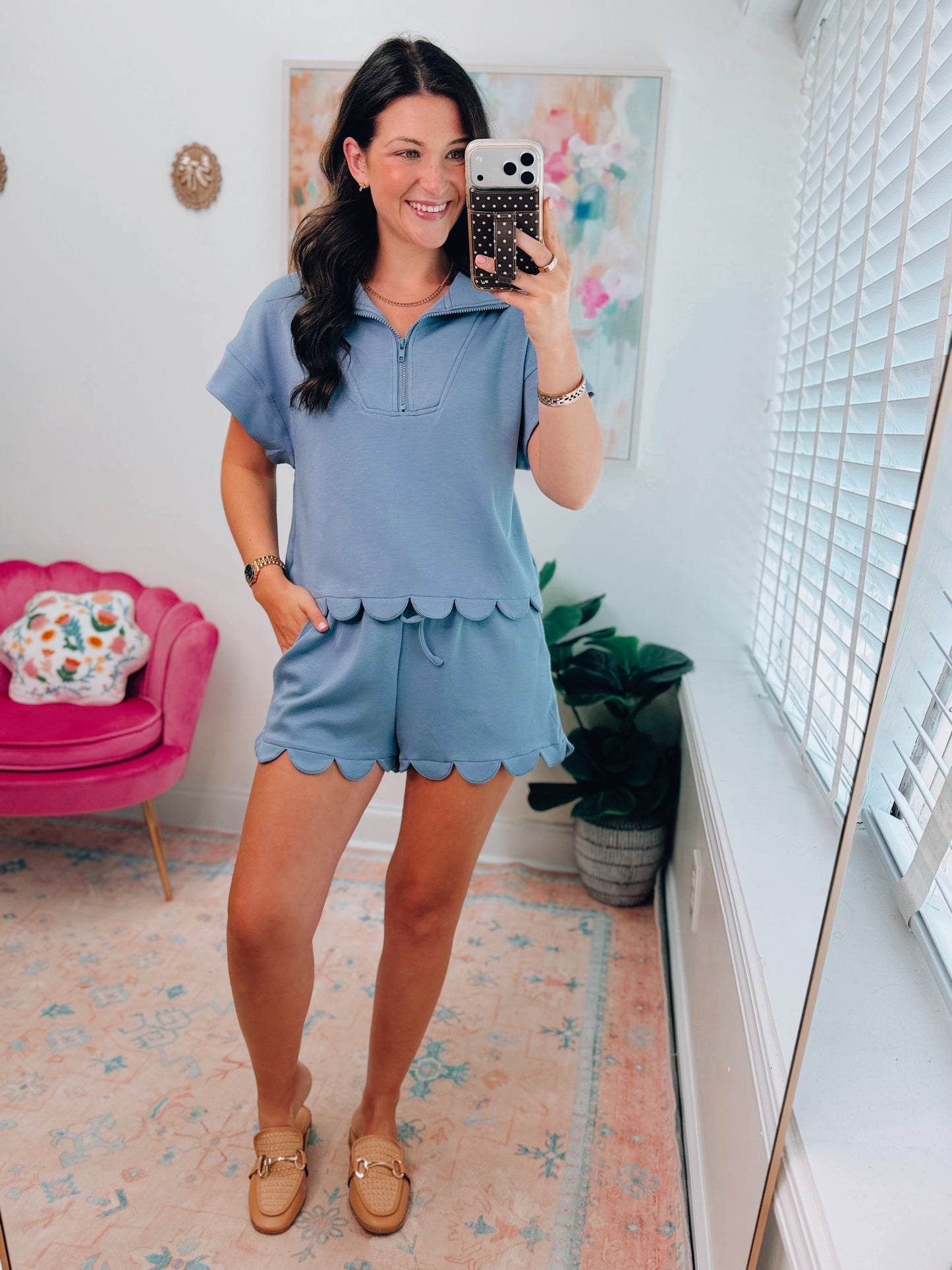 Blue Scalloped Scuba Shorts Set