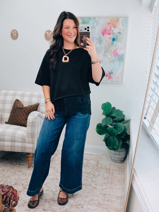 Sienna Black Lace Trim Top