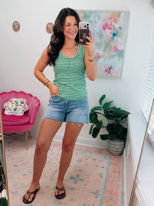 Apple Green Striped Button Knit Tank