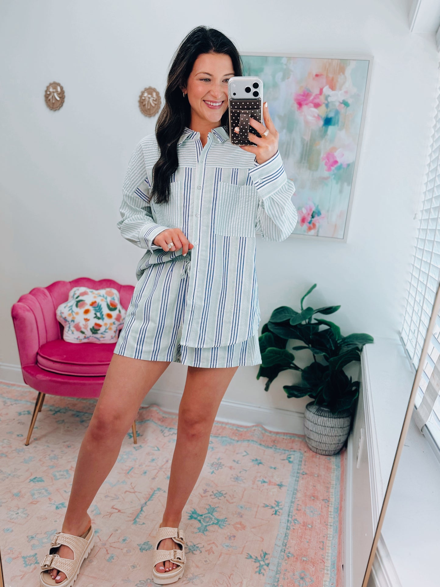 Tabi Striped Combo Linen Shorts Set